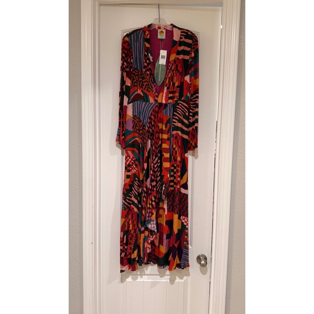 Farm Rio Red Abstract Patches Maxi Dress NEW